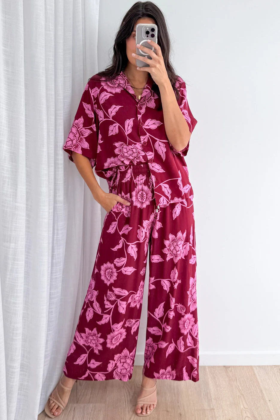 Addison Shirt - Pink Multi Leaf - Image 2