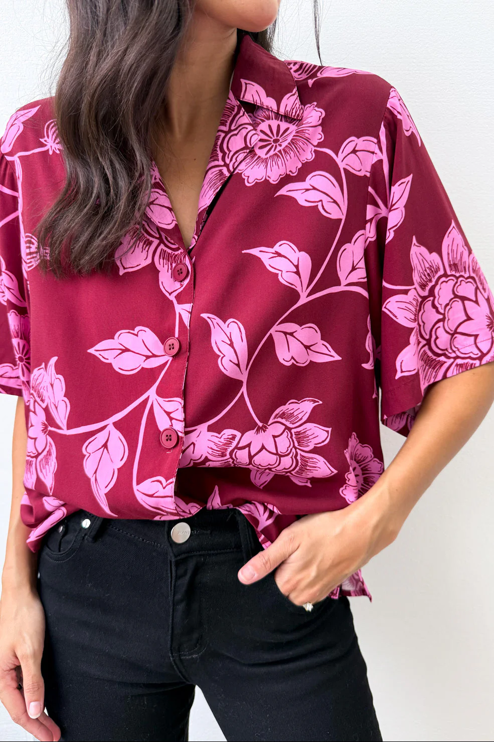 Addison Shirt - Pink Multi Leaf - Image 3