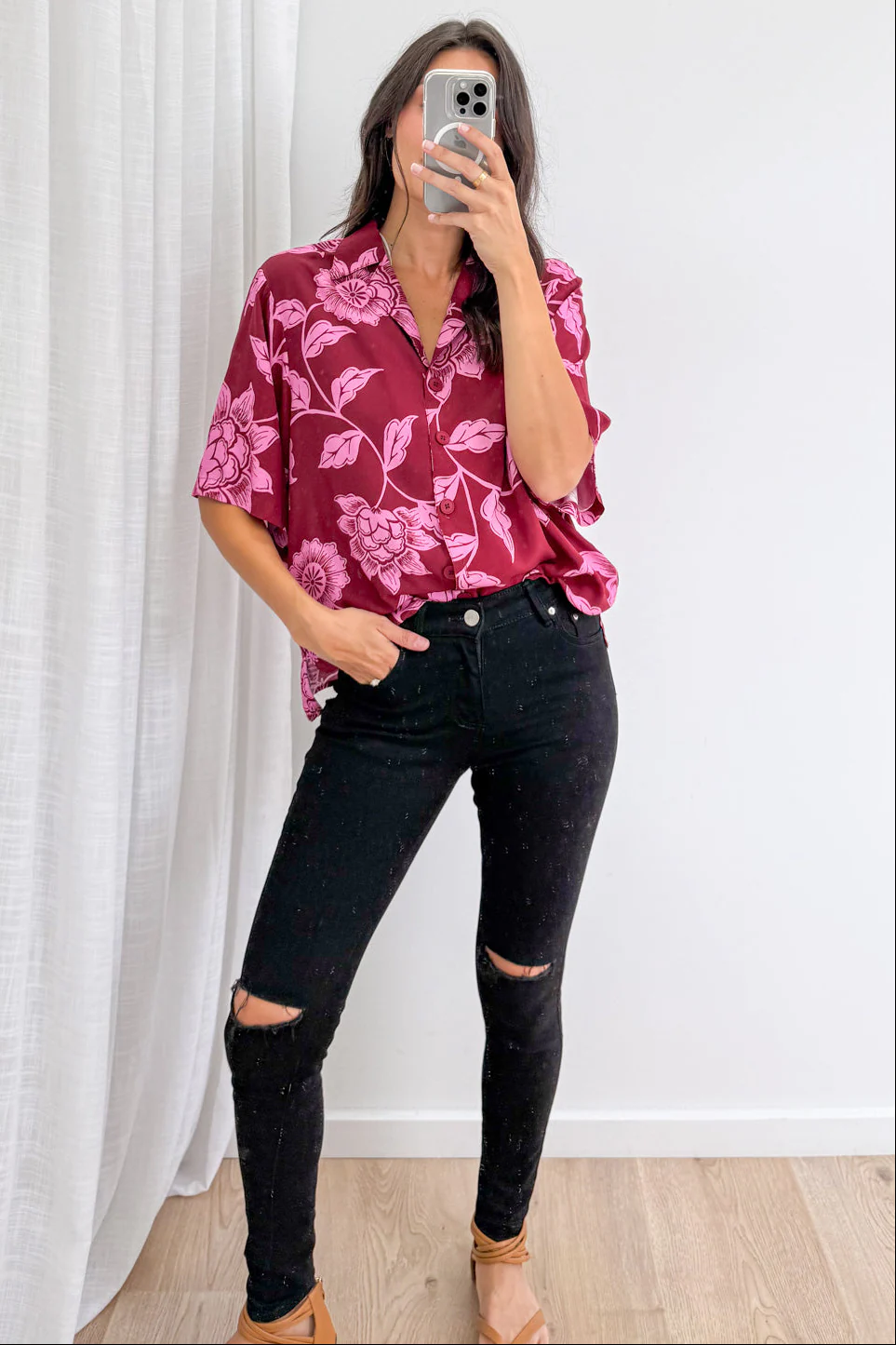 Addison Shirt - Pink Multi Leaf - Image 8