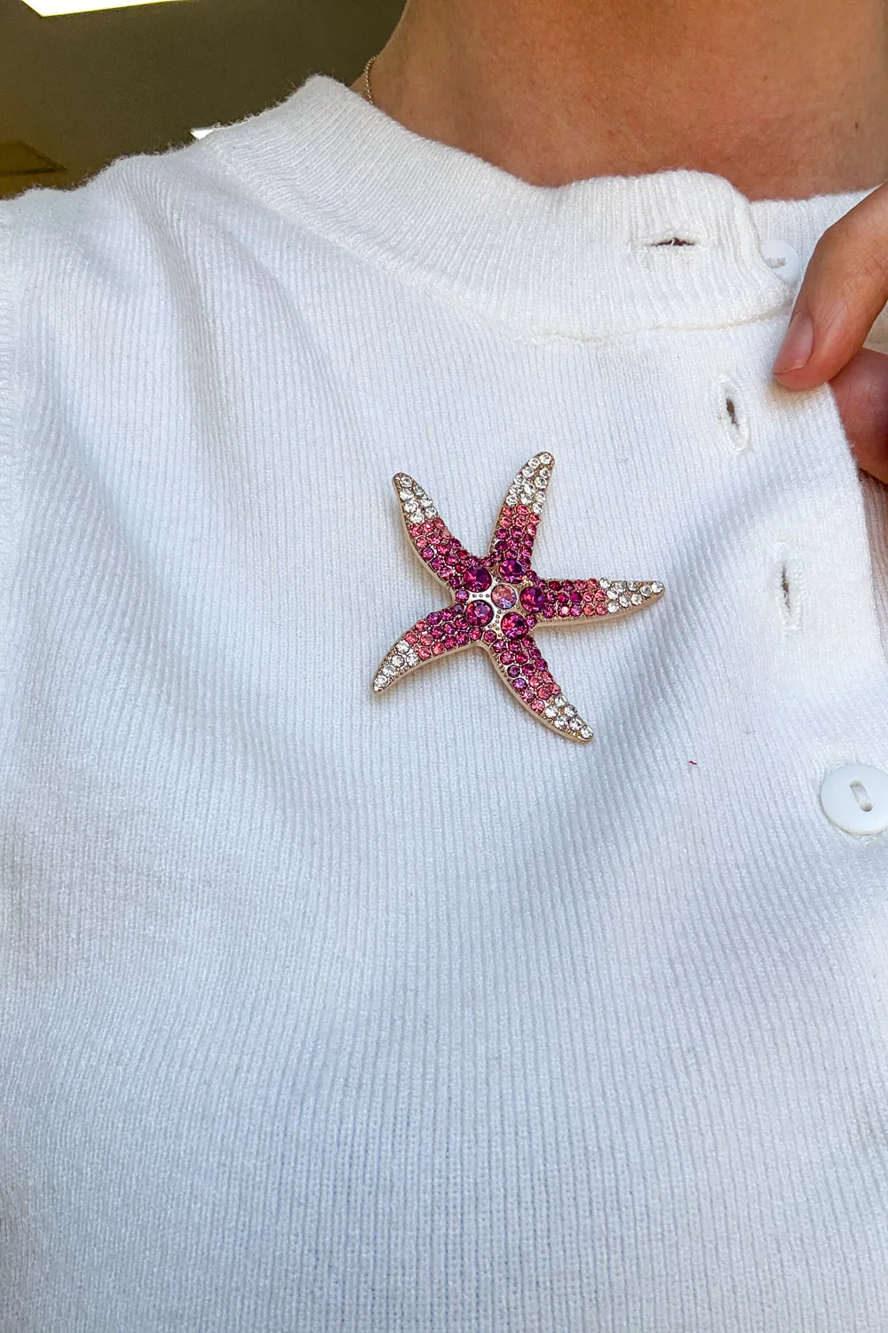 Alora Embellished Starfish Brooch - Pink - Image 2