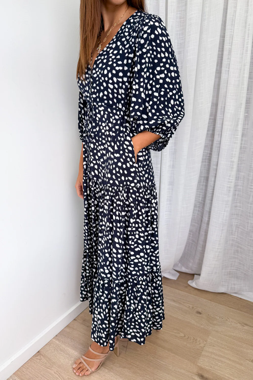 Birdie Dress - Navy White Spot - Image 3
