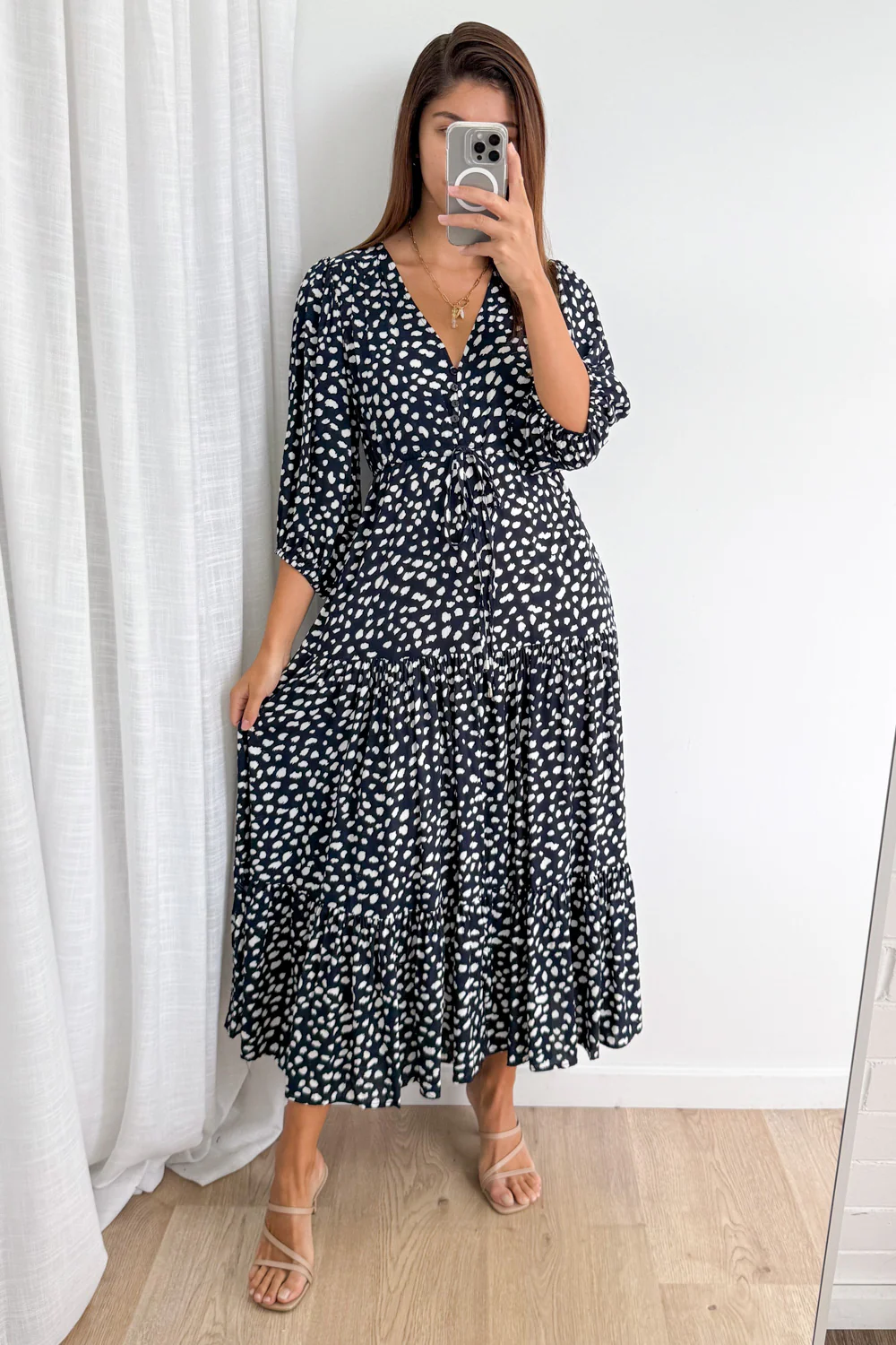 Birdie Dress - Navy White Spot - Image 6