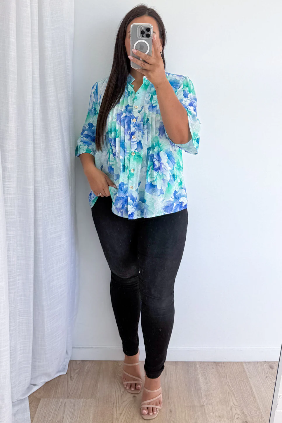 Botanic Blouse - Blue Turquoise Floral - Image 10