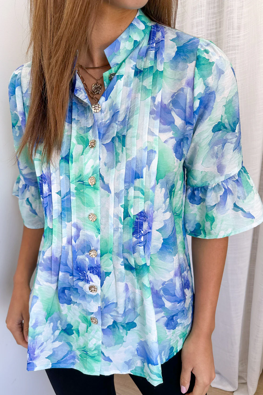 Botanic Blouse - Blue Turquoise Floral - Image 3