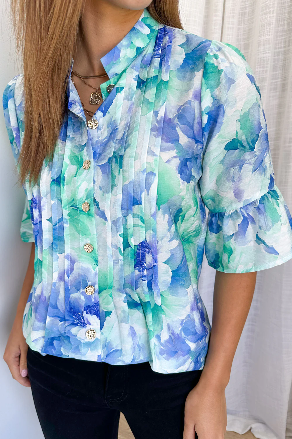 Botanic Blouse - Blue Turquoise Floral - Image 4