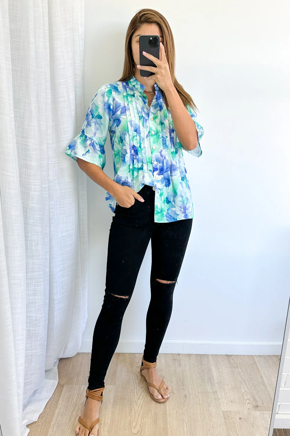 Botanic Blouse - Blue Turquoise Floral - Image 8