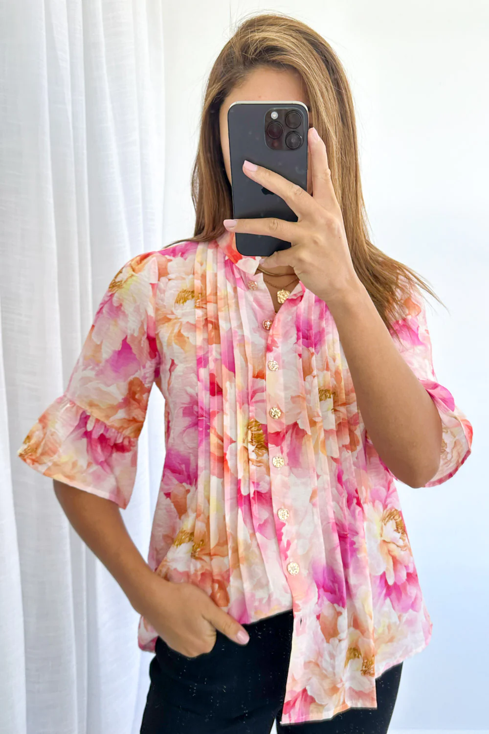 Botanic Blouse - Pink Orange Floral - Image 2