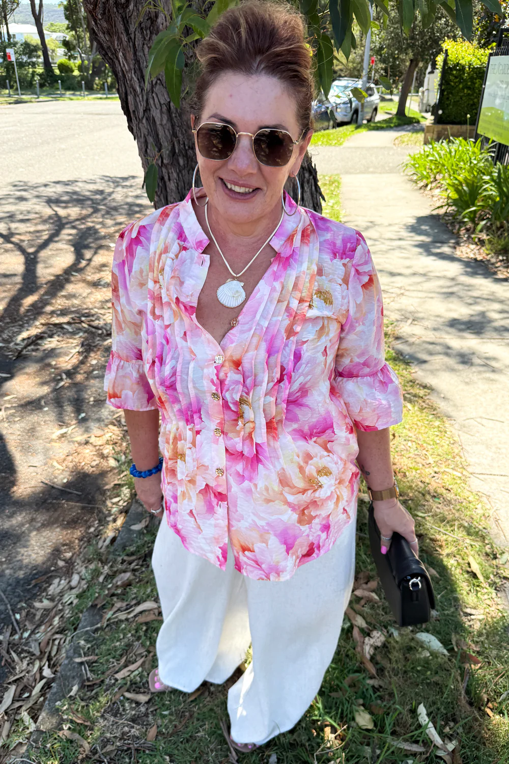Botanic Blouse - Pink Orange Floral - Image 3