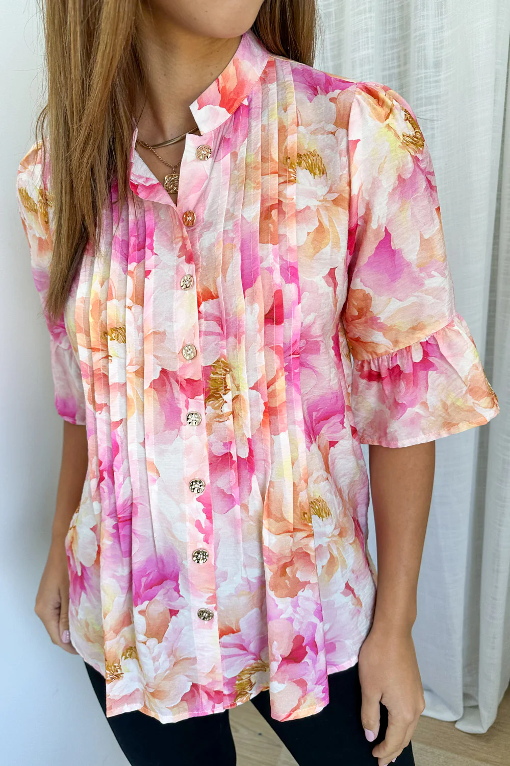 Botanic Blouse - Pink Orange Floral - Image 4