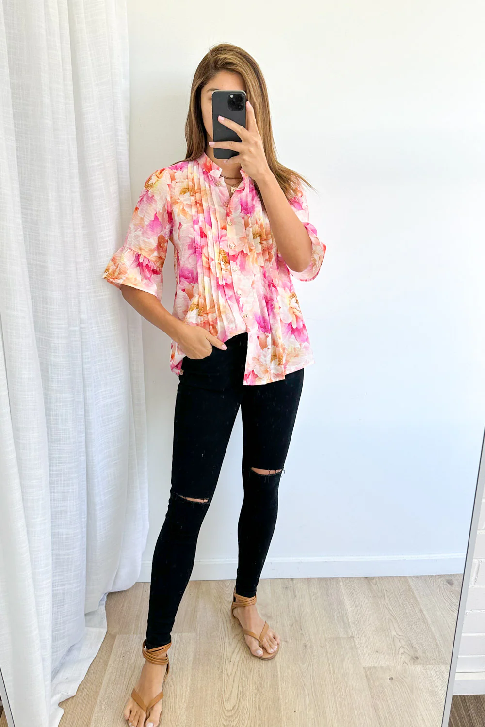 Botanic Blouse - Pink Orange Floral - Image 6