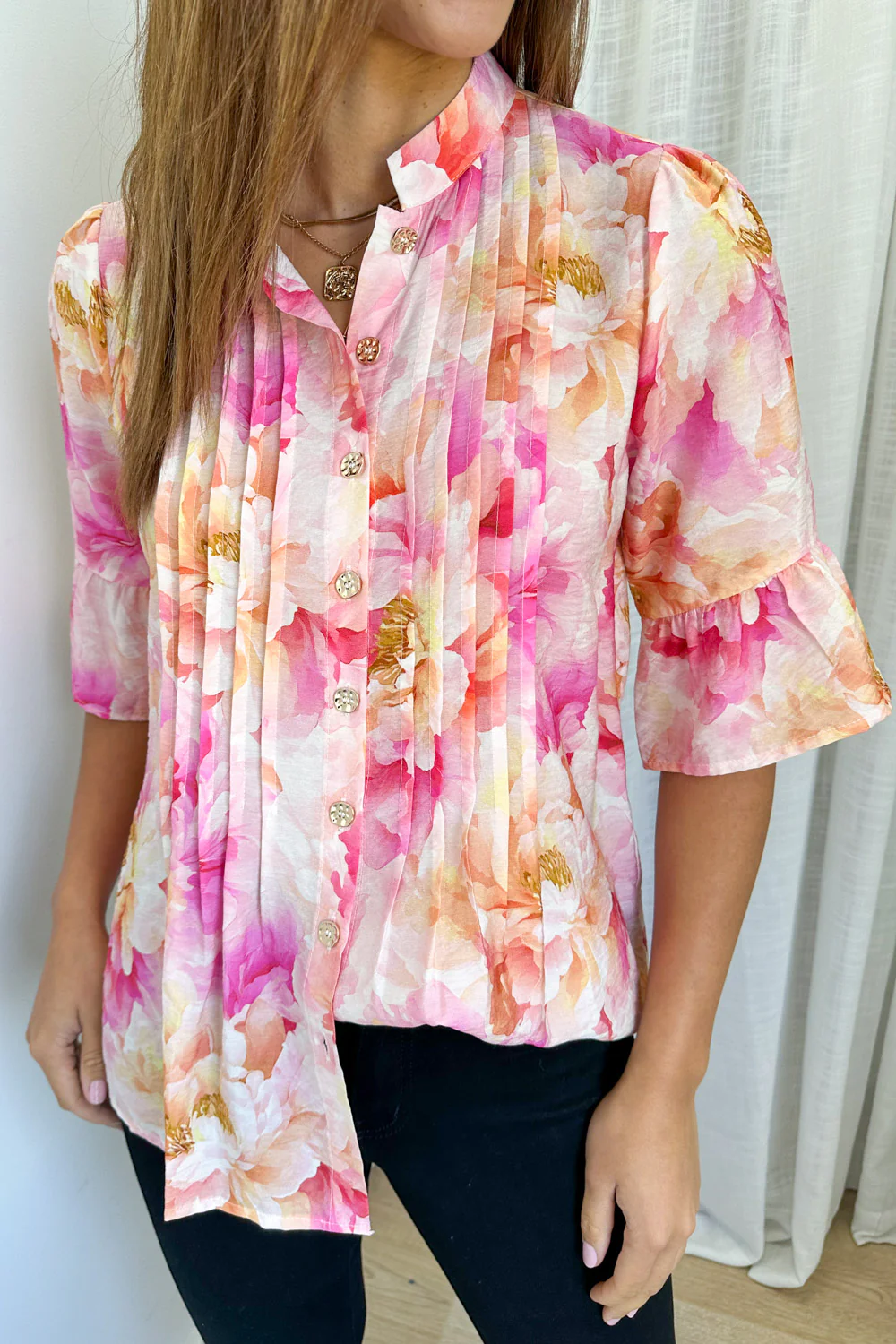 Botanic Blouse - Pink Orange Floral - Image 7