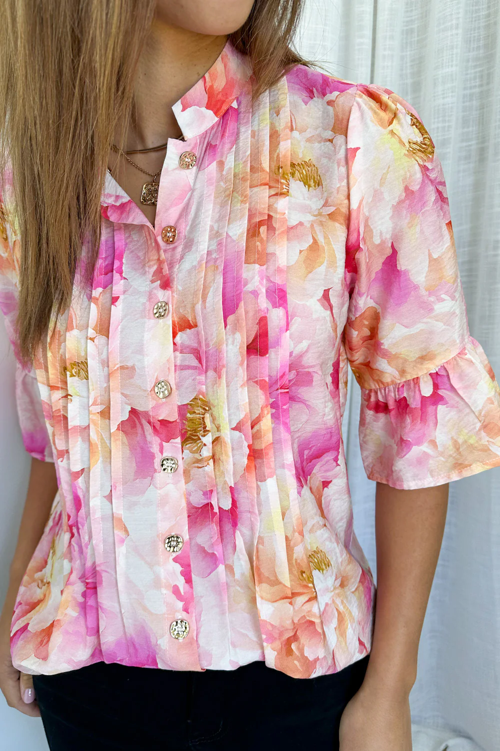 Botanic Blouse - Pink Orange Floral - Image 8