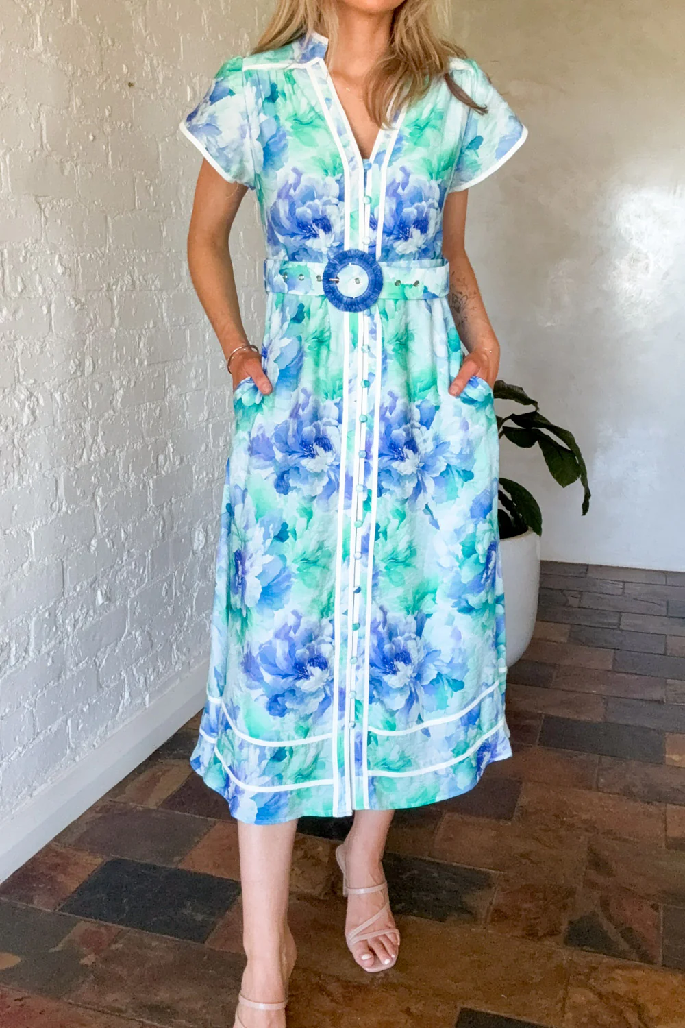 Botanic Dress - Blue Turquoise Floral - Image 3