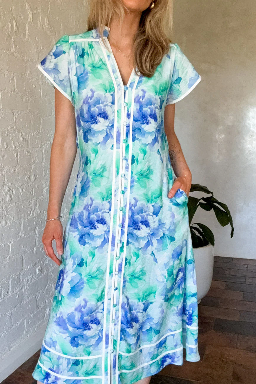 Botanic Dress - Blue Turquoise Floral - Image 4