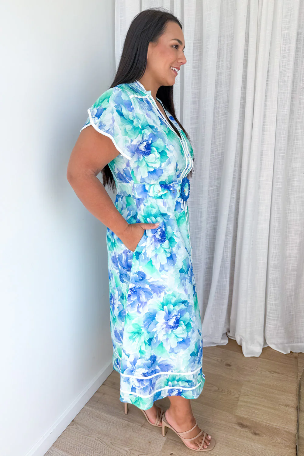 Botanic Dress - Blue Turquoise Floral - Image 9