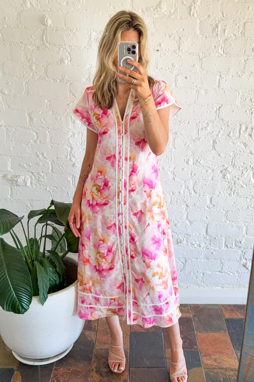 Botanic Dress  - Pink Orange Floral - Image 3
