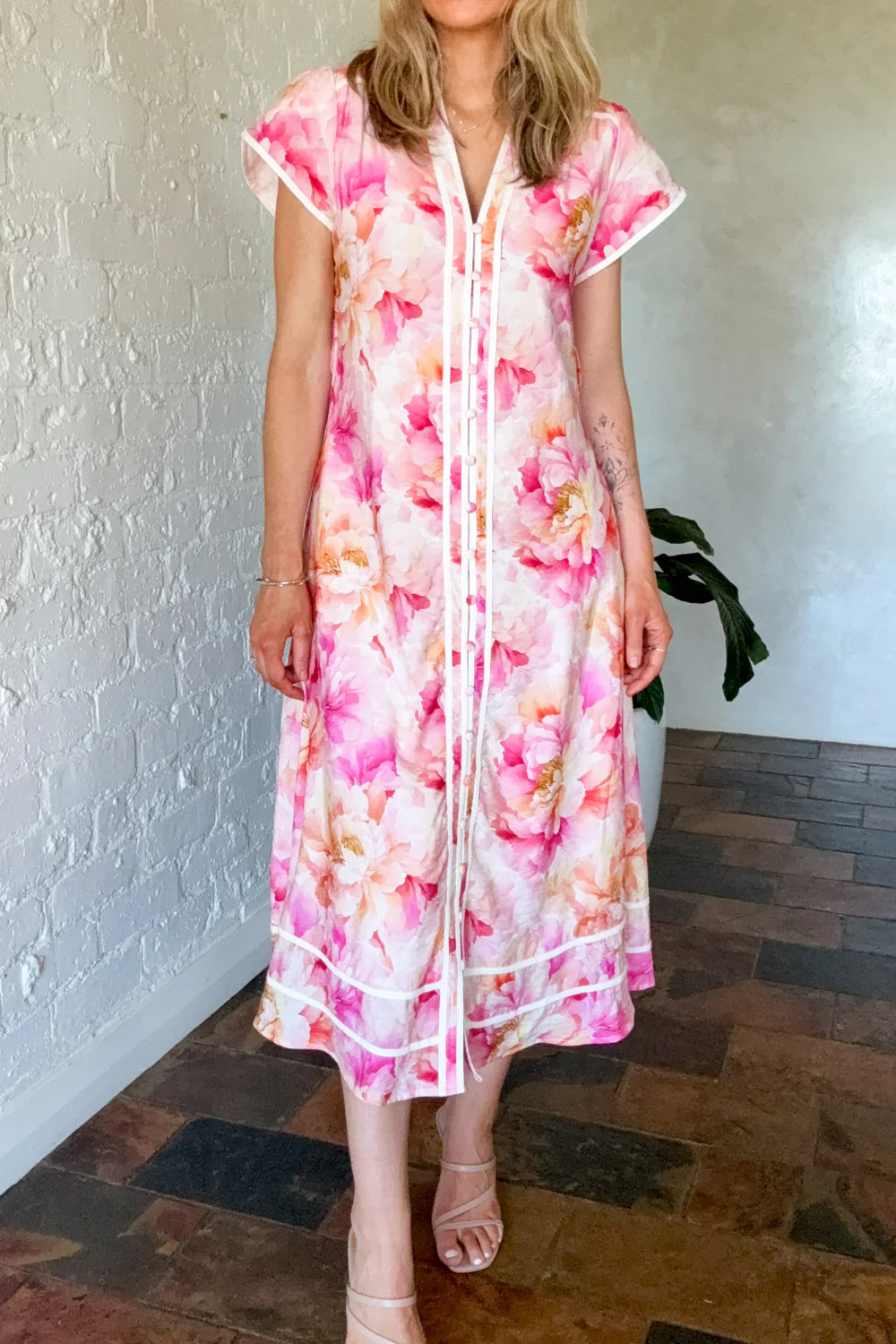Botanic Dress  - Pink Orange Floral - Image 8