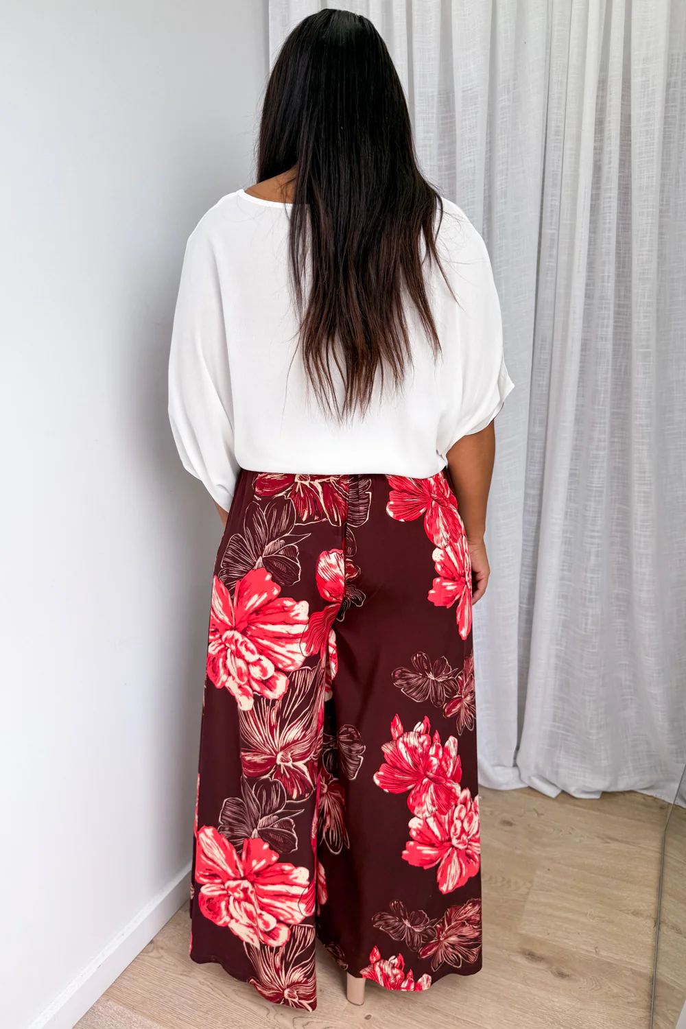 Brooke Pants - Burgundy Red Flower - Image 10