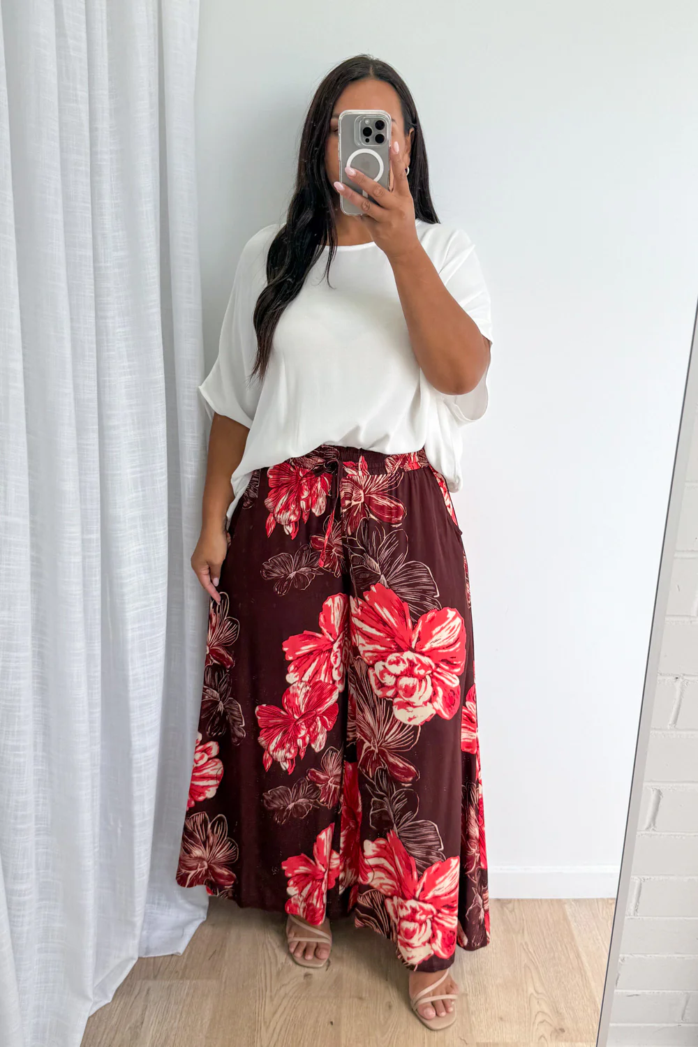 Brooke Pants - Burgundy Red Flower - Image 11