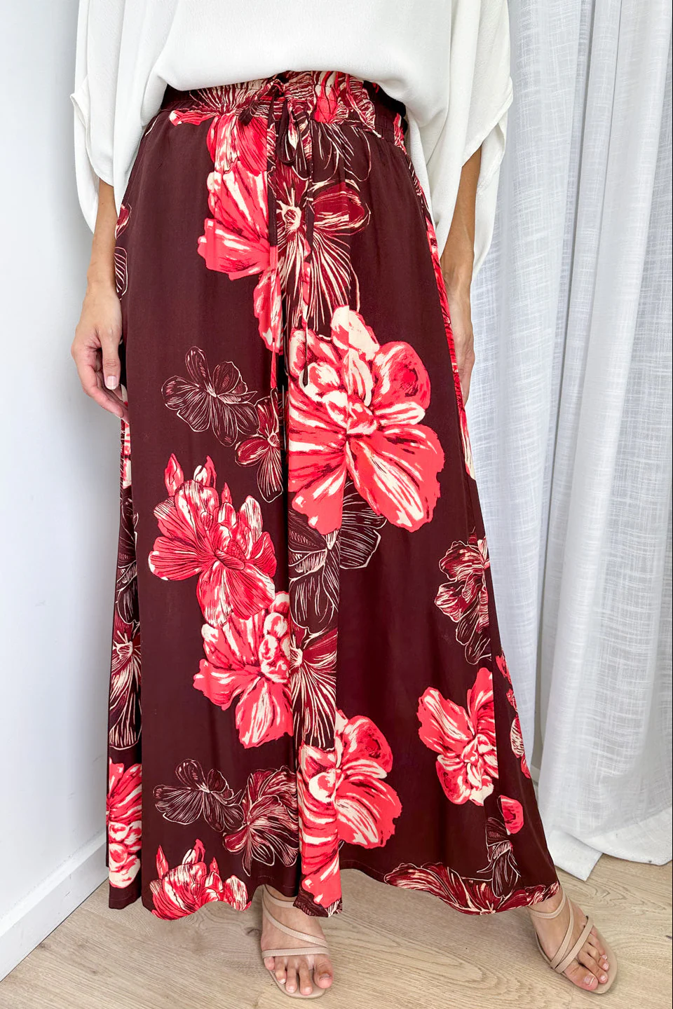 Brooke Pants - Burgundy Red Flower - Image 2