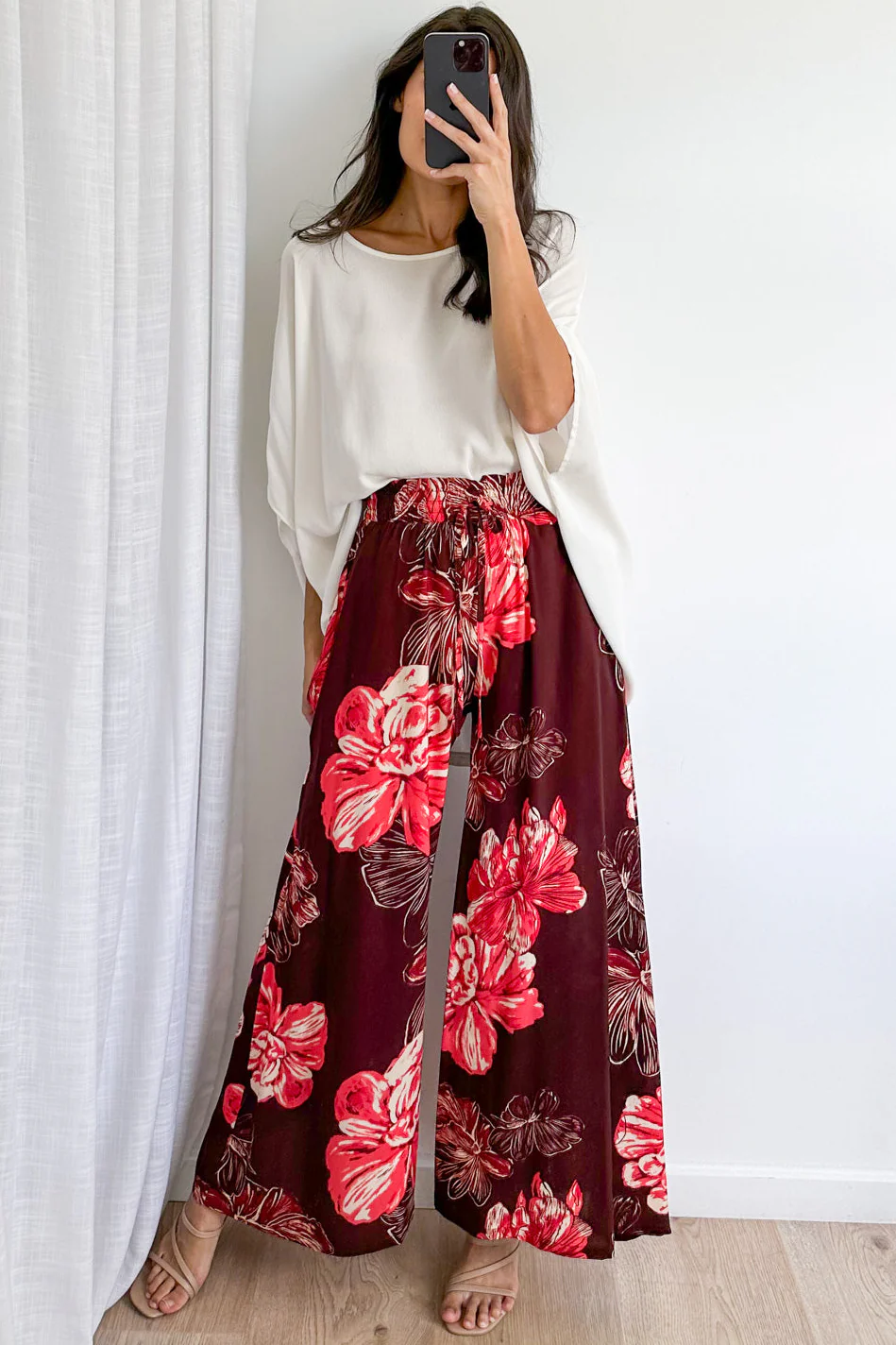 Brooke Pants - Burgundy Red Flower - Image 3