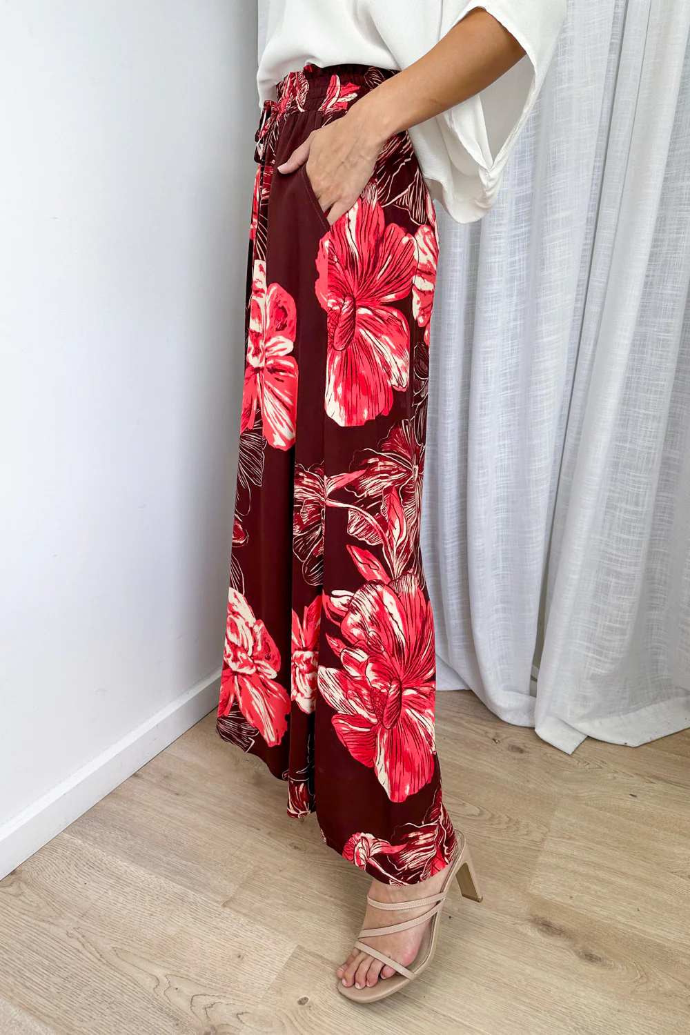 Brooke Pants - Burgundy Red Flower - Image 4