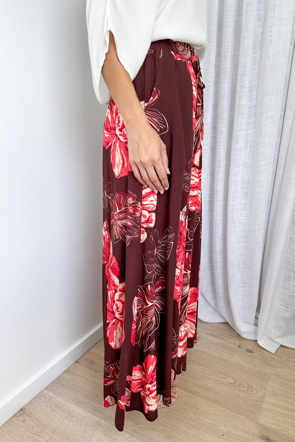 Brooke Pants - Burgundy Red Flower - Image 5