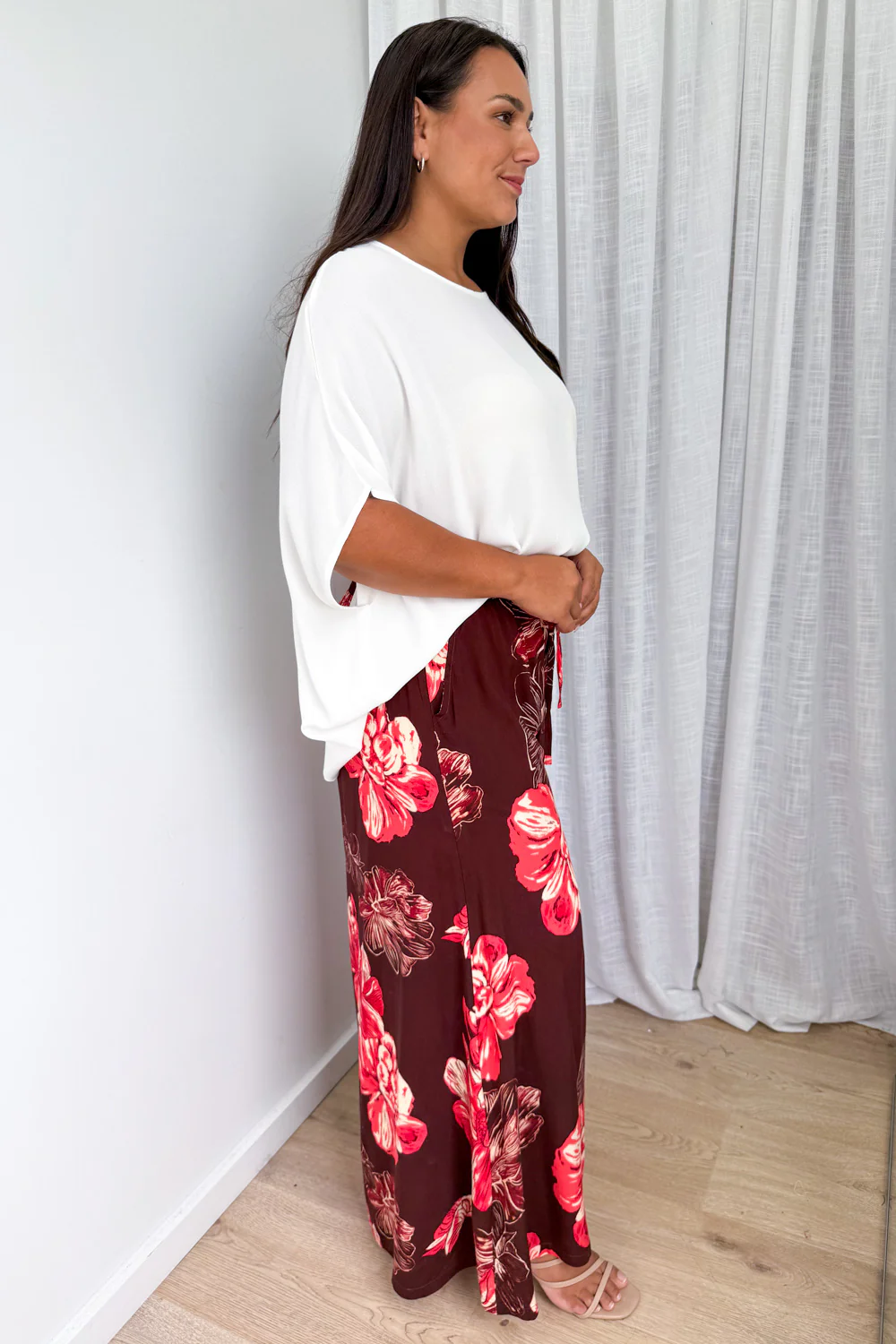 Brooke Pants - Burgundy Red Flower - Image 9
