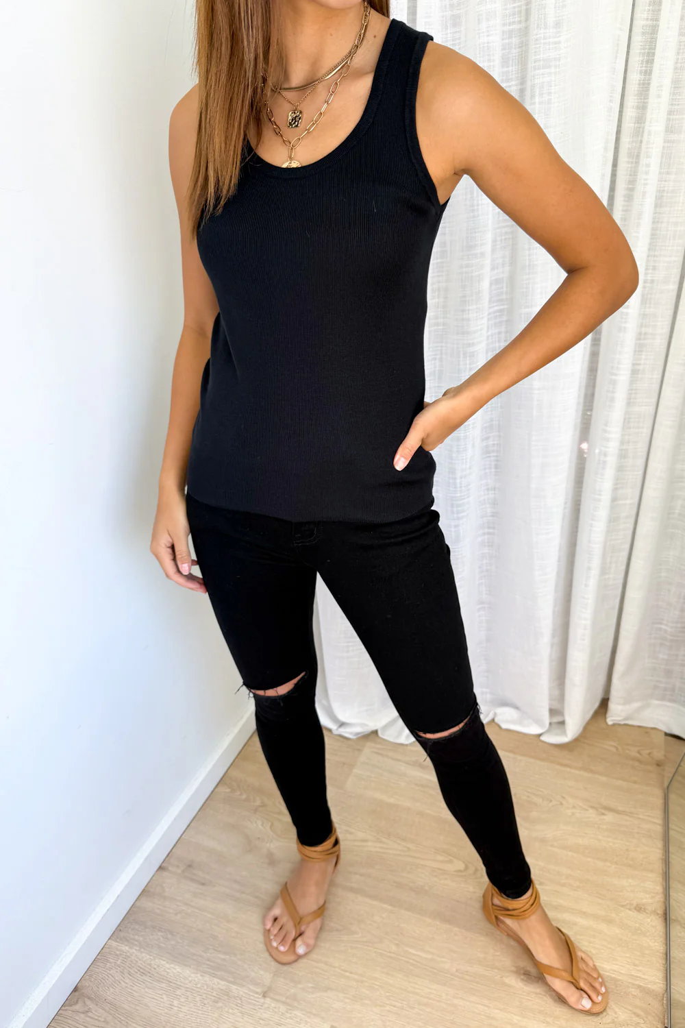 Cali Knit Tank - Black - Image 4