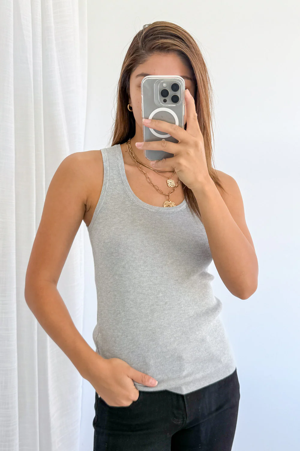 Cali Knit Tank - Grey Marle - Image 7