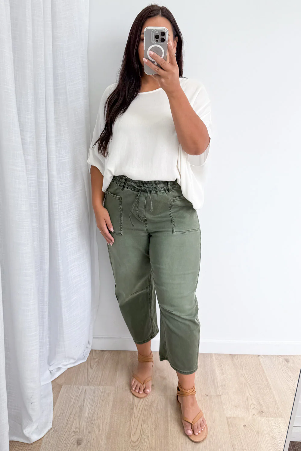 Camilla Crop Barrel Leg Jeans - Khaki Denim - Image 8