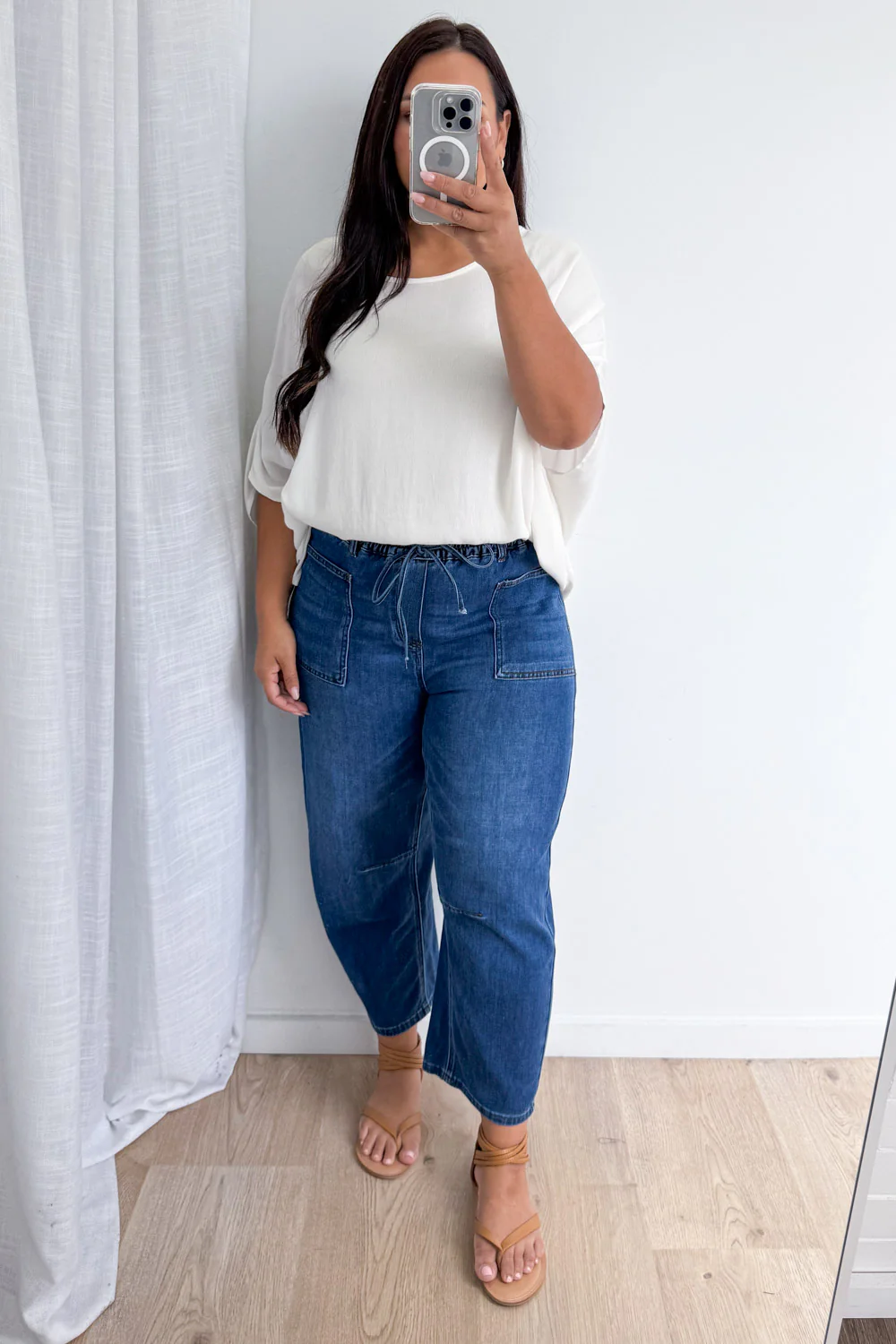 Camilla Crop Barrel Leg Jeans - Mid Denim - Image 7