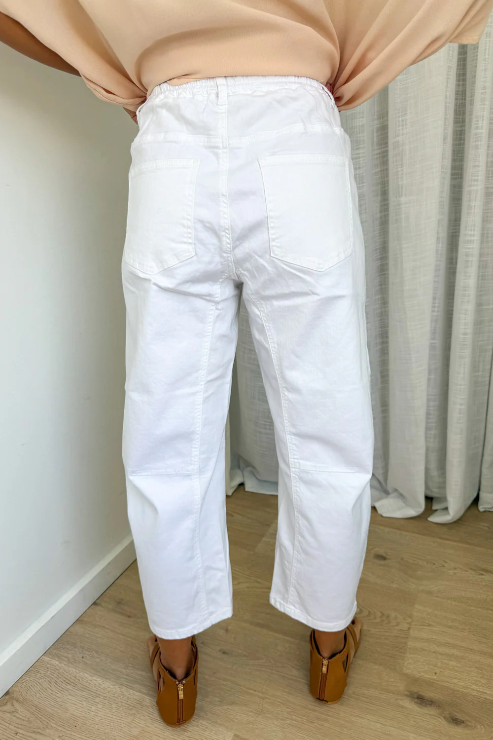 Camilla Crop Barrel Leg Jeans - White Denim - Image 5