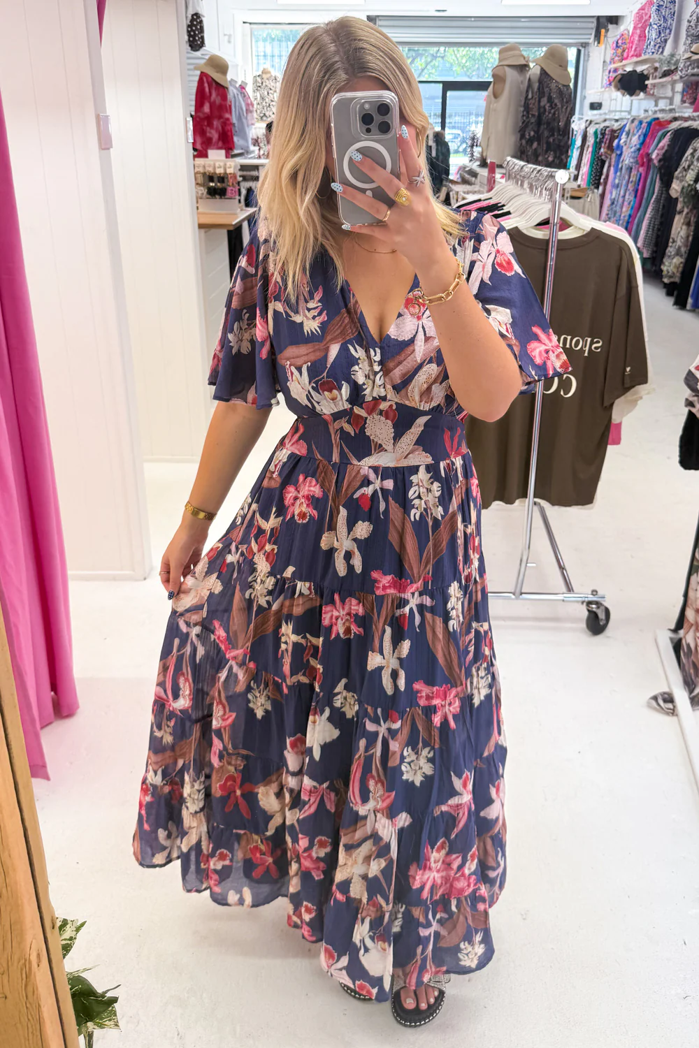 Carys Dress - Navy Chocolate Leaf - Image 10