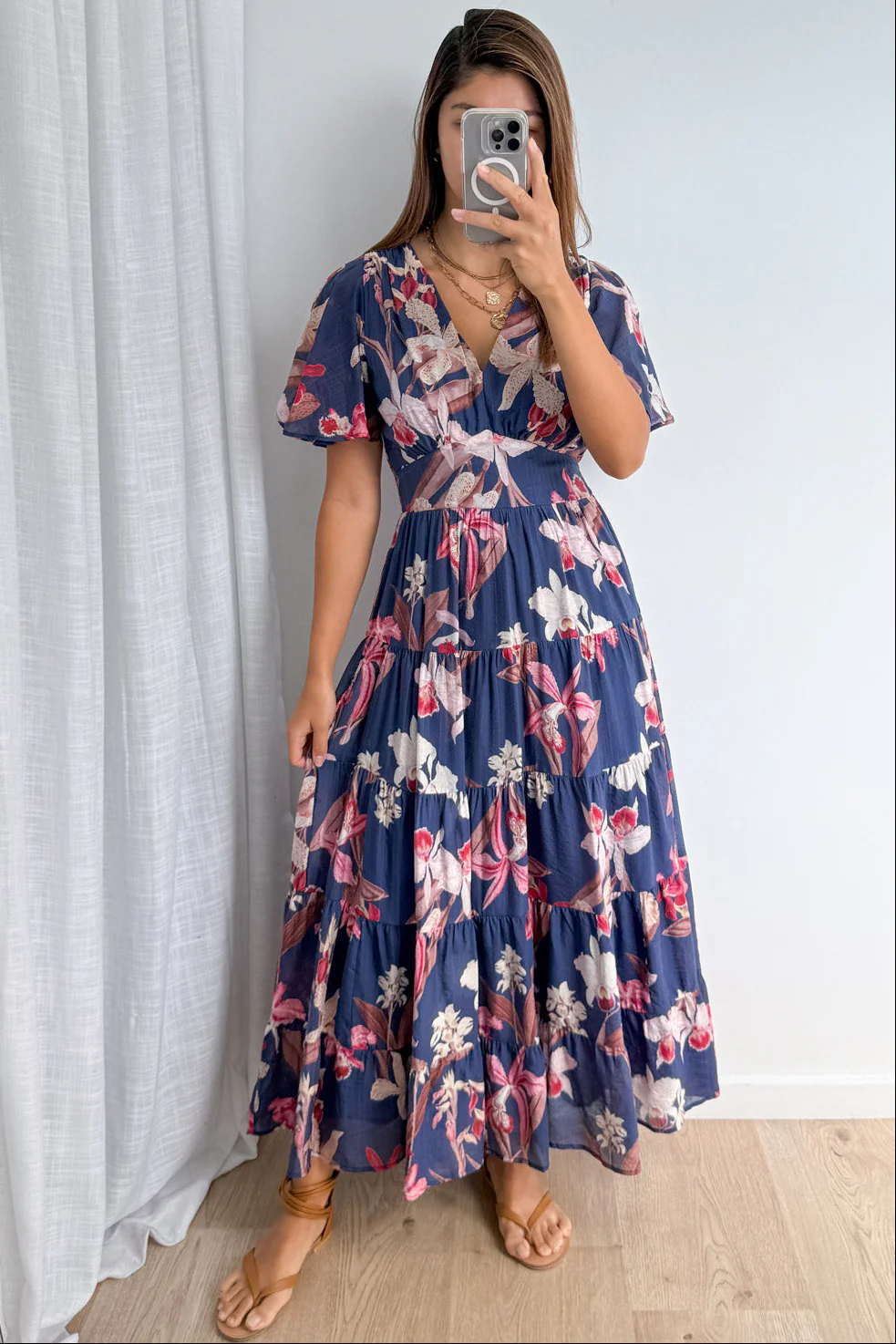 Carys Dress - Navy Chocolate Leaf - Image 4