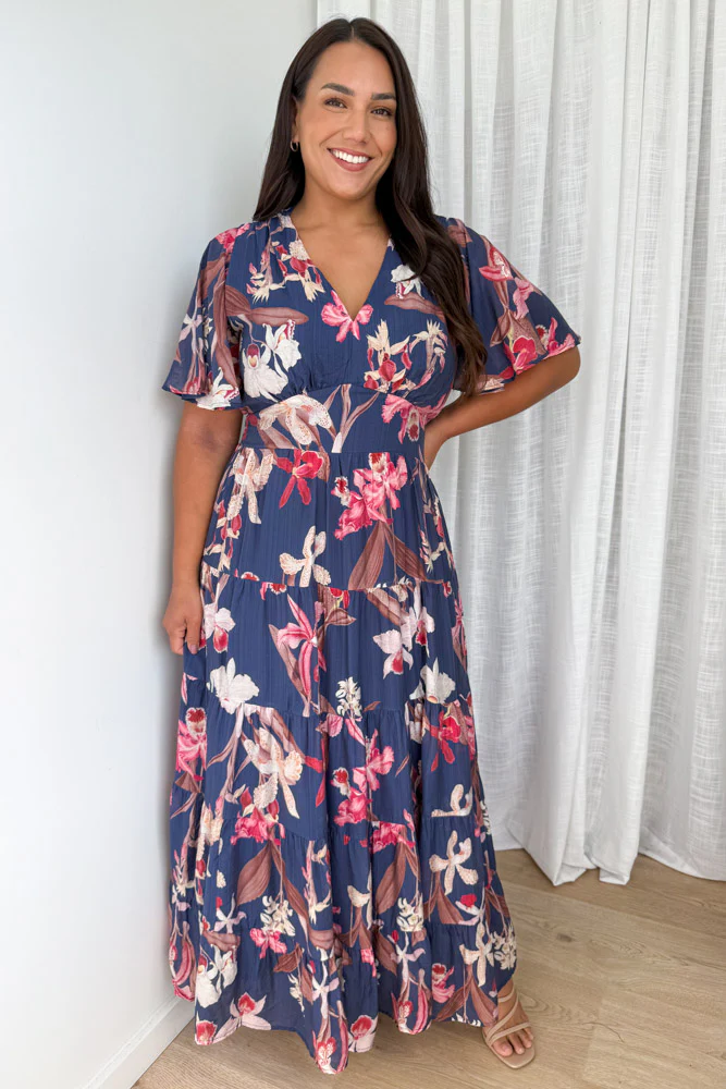 Carys Dress - Navy Chocolate Leaf - Image 5