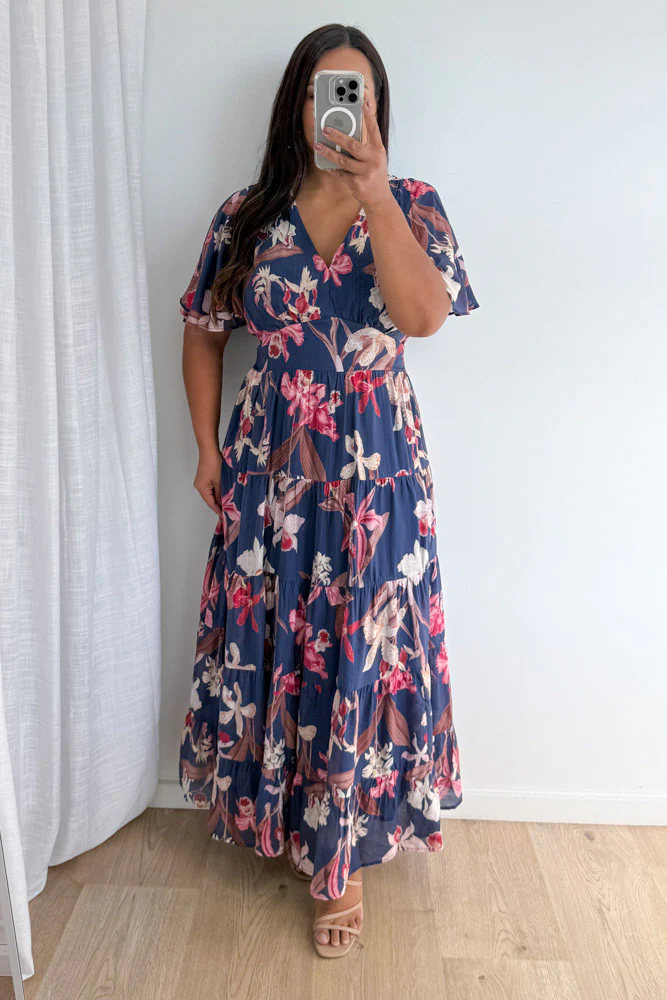 Carys Dress - Navy Chocolate Leaf - Image 6