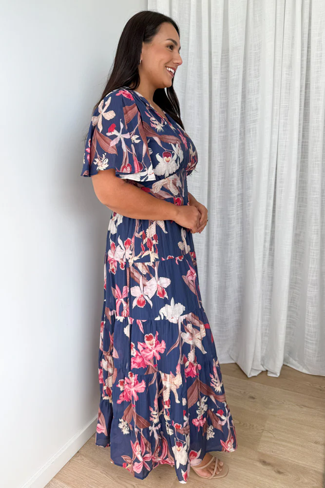 Carys Dress - Navy Chocolate Leaf - Image 7
