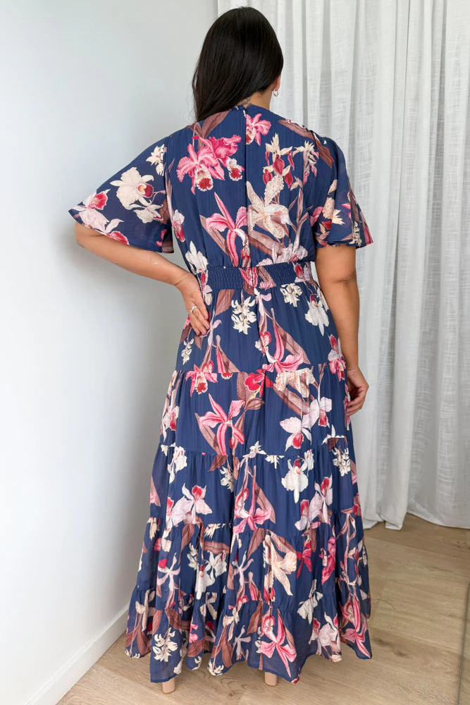 Carys Dress - Navy Chocolate Leaf - Image 8