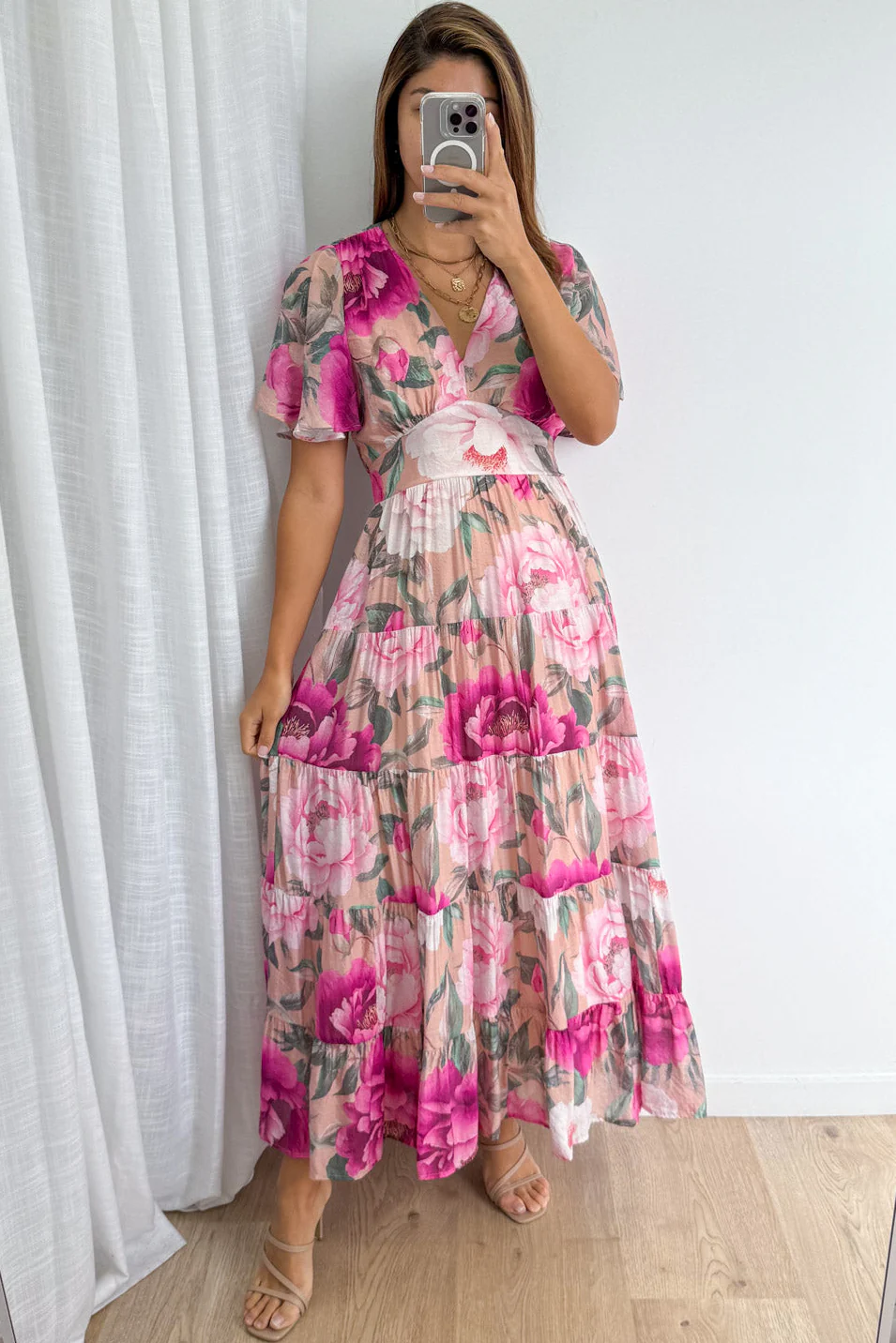 Carys Dress - Peach Magenta Bloom - Image 3