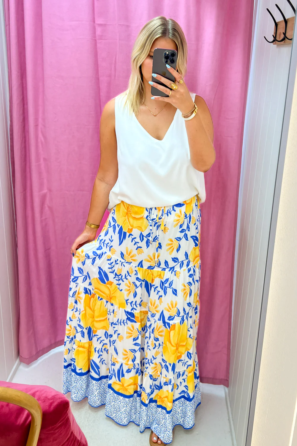 Citra Bloom Skirt - Lemon Blue Print - Image 9