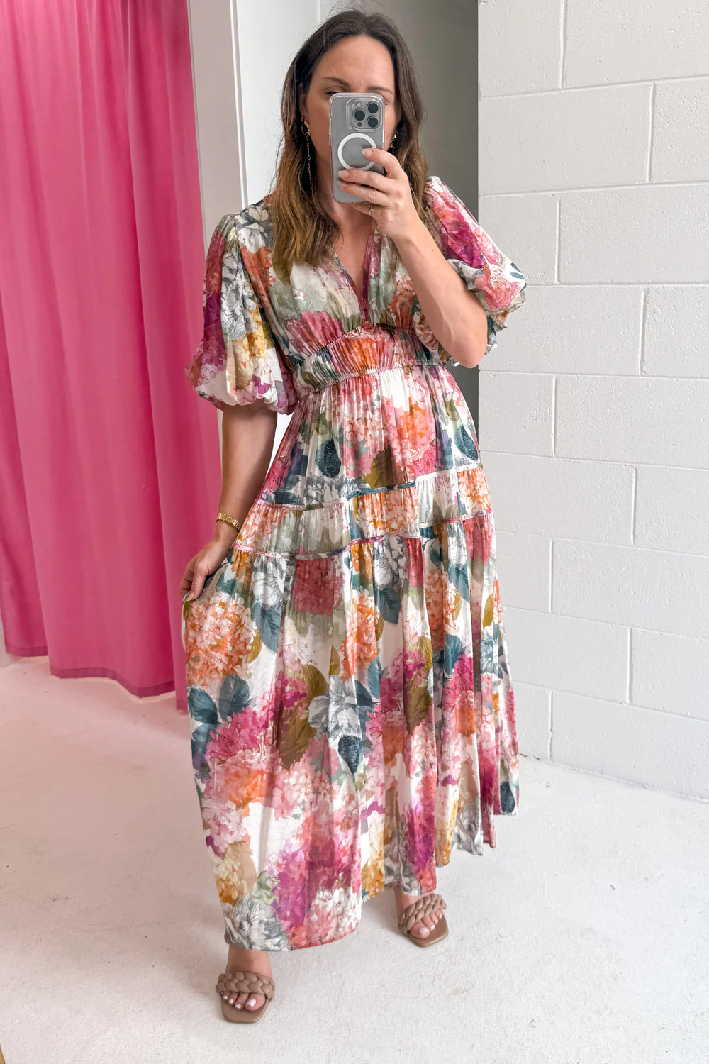 Clairemont Dress - Magenta Apricot Hydrangea - Image 11