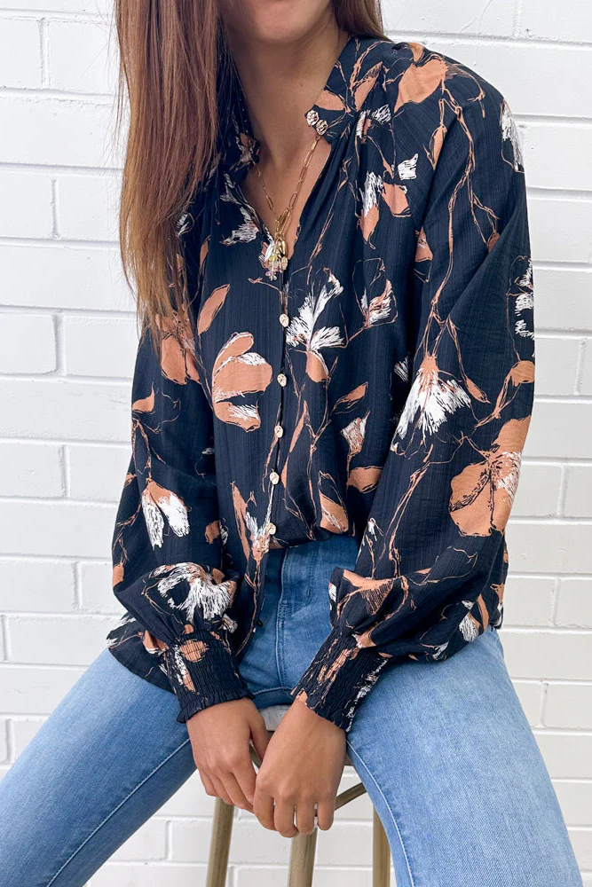 Clarissa Blouse - Black Tan Leaf - Image 2