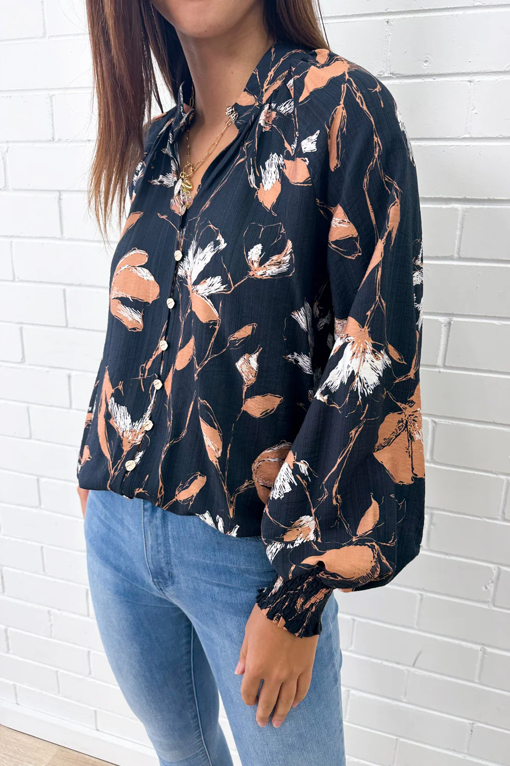 Clarissa Blouse - Black Tan Leaf - Image 3