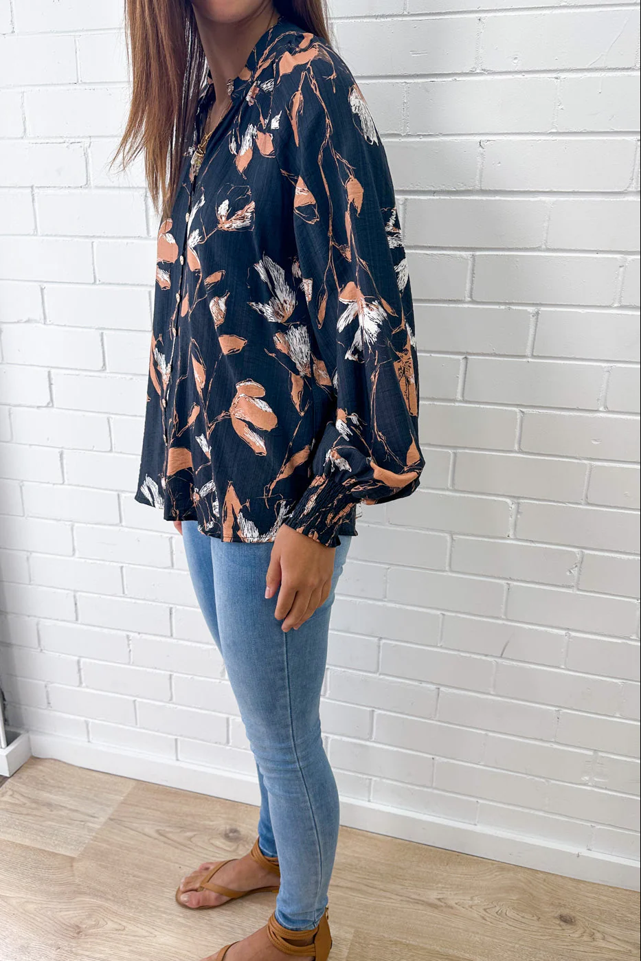 Clarissa Blouse - Black Tan Leaf - Image 4