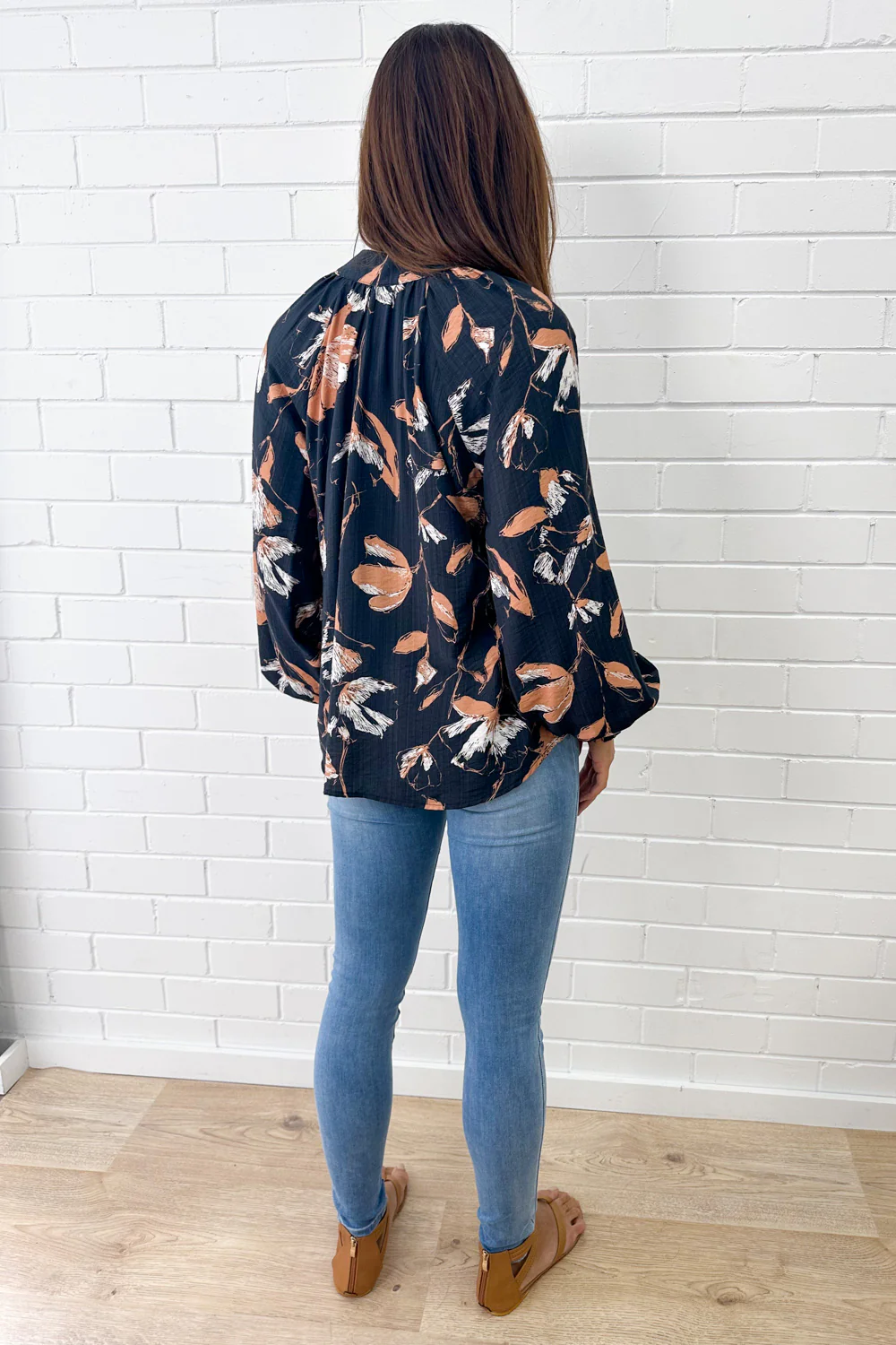 Clarissa Blouse - Black Tan Leaf - Image 6