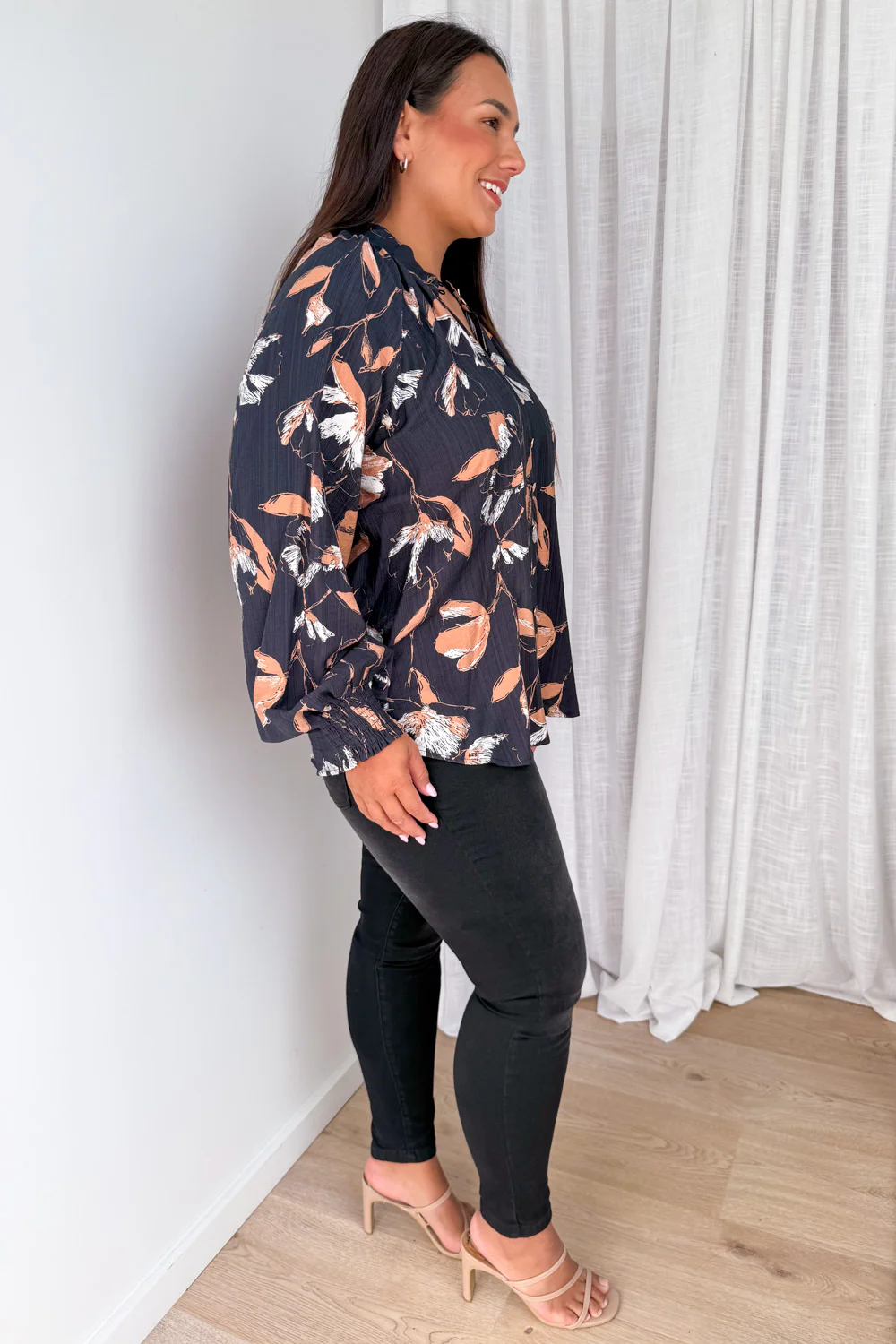 Clarissa Blouse - Black Tan Leaf - Image 8