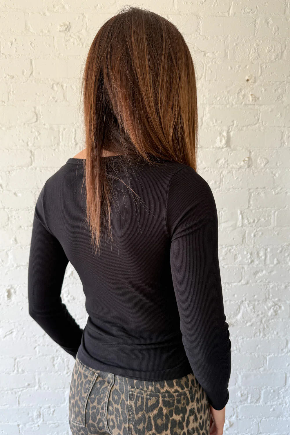 Classic Long Sleeve Rib Tee - Black - Image 7