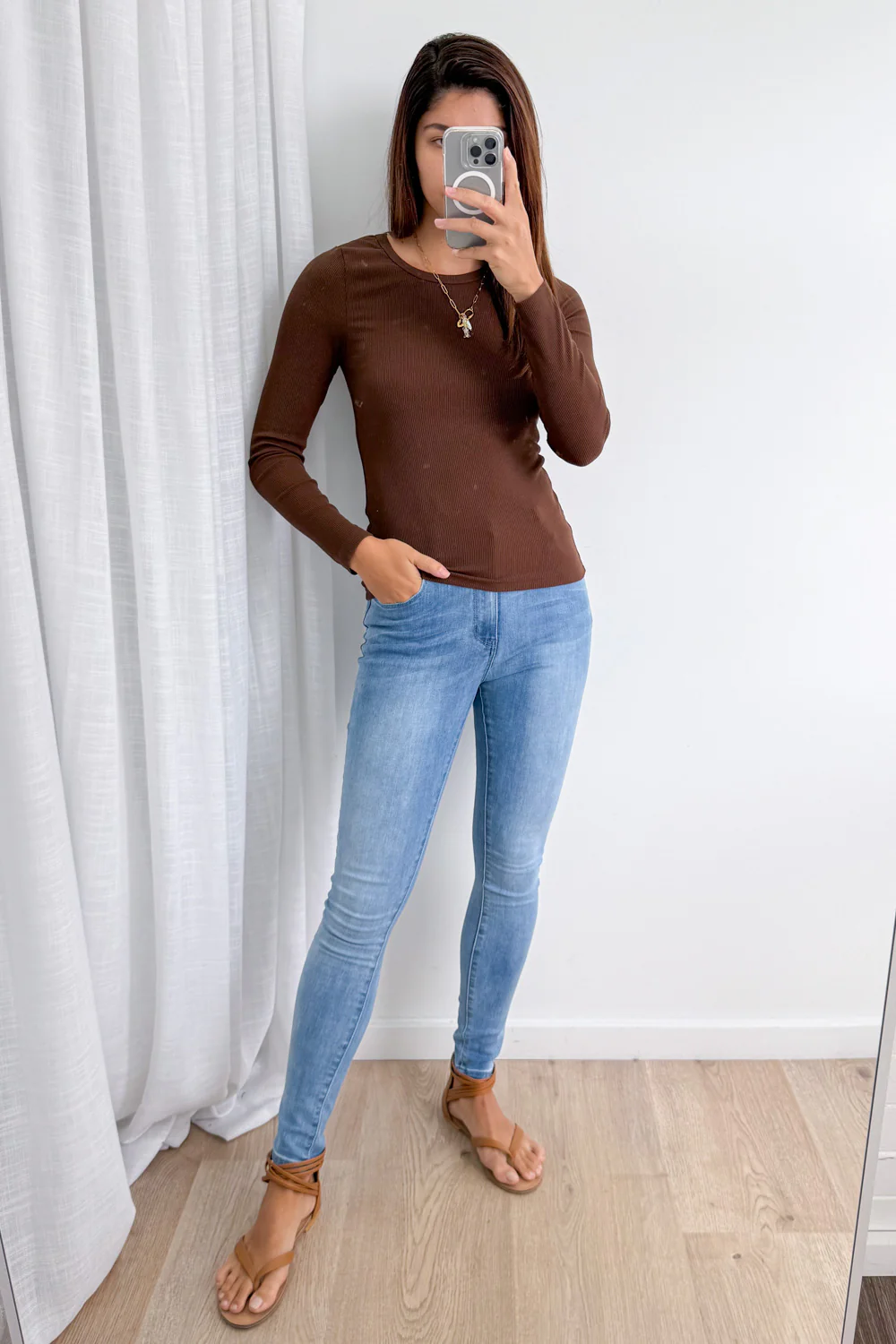 Classic Long Sleeve Rib Tee - Chocolate - Image 8