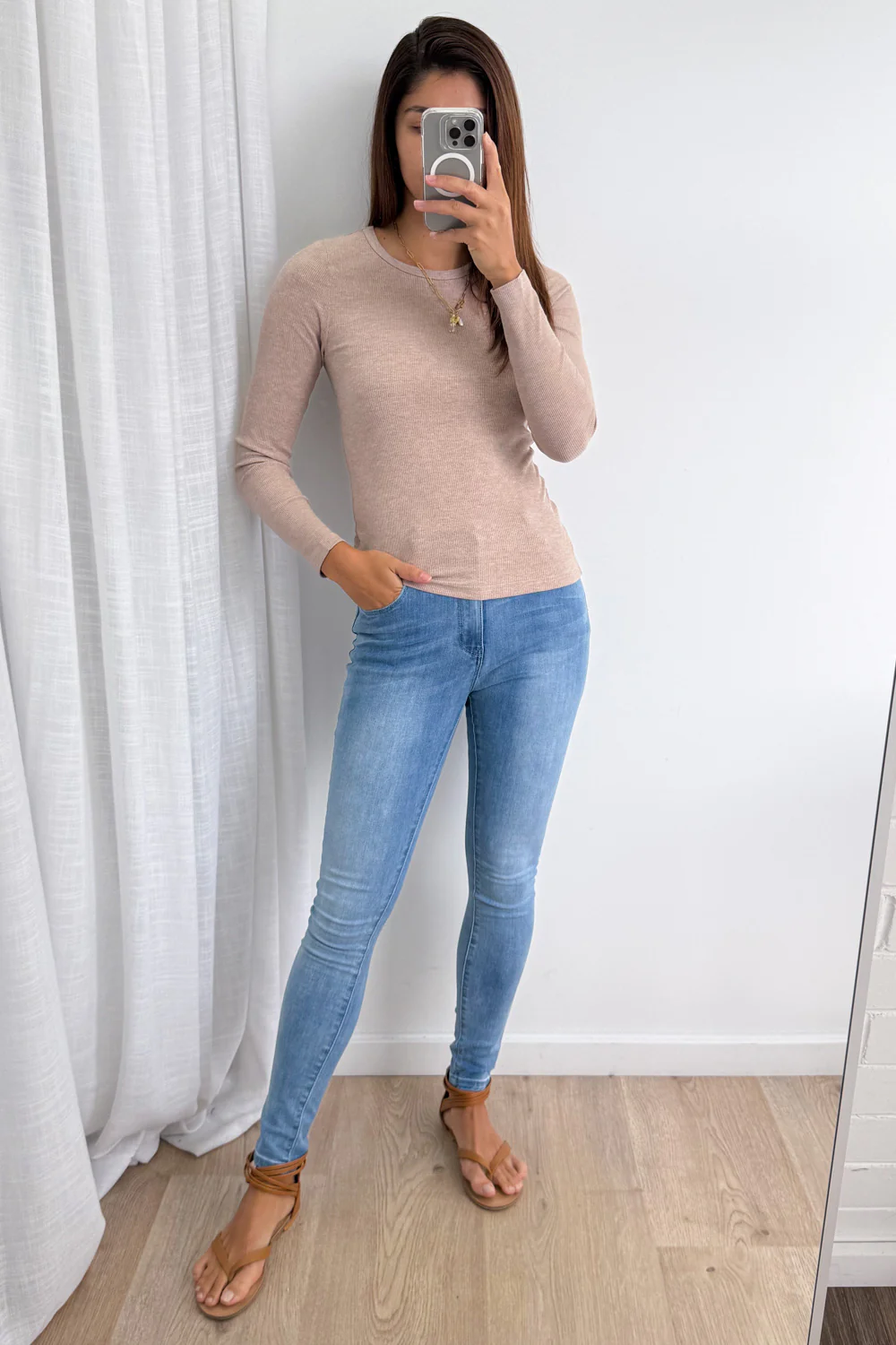 Classic Long Sleeve Rib Tee - Oatmeal Marle - Image 8